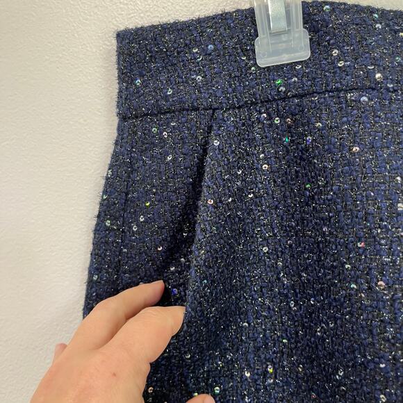 Loft Navy Blue Sparkle Tweed Mini Skirt Size 12 Classic Holiday Work Party - Picture 3 of 8